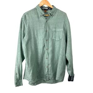 Tailor Vintage Mens XL Green Linen Long Sleeve Button Down Shirt PUREtec Cool